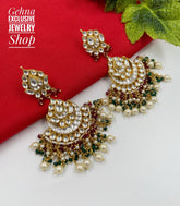 Traditional Handmade Jadau Pacchi Kundan Wedding Chandbali Earrings Kundan Earrings